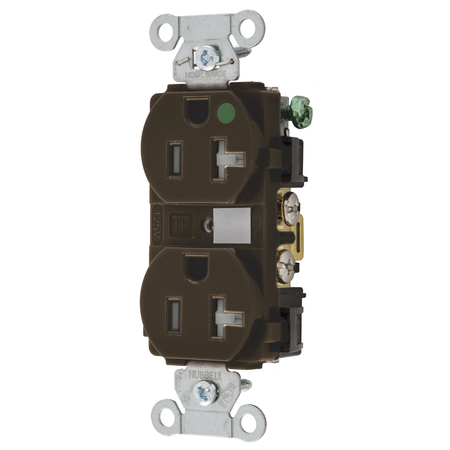 HUBBELL WIRING DEVICE-KELLEMS Straight Blade Devices, Tamper Resistant Duplex Receptacle, Hospital Grade, Hubbell-Pro, 20A 125V, 2-Pole 3- WireGrounding, 5-20R, Brown 8300TRA